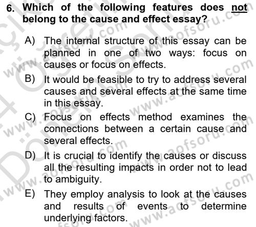 Communication Skills And Academic Reporting 2 Dersi 2023 - 2024 Yılı (Final) Dönem Sonu Sınav Soruları 6. Soru