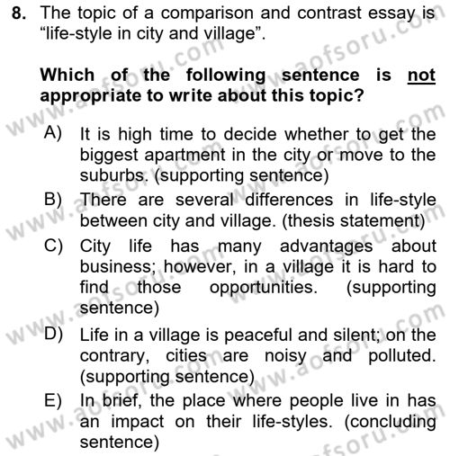 Communication Skills And Academic Reporting 2 Dersi 2023 - 2024 Yılı (Final) Dönem Sonu Sınav Soruları 8. Soru