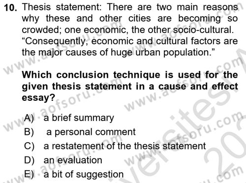 Communication Skills And Academic Reporting 2 Dersi 2023 - 2024 Yılı Yaz Okulu Sınav Soruları 10. Soru