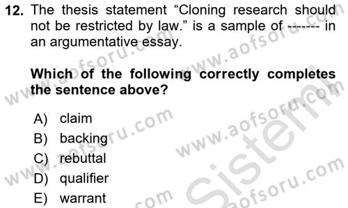 Communication Skills And Academic Reporting 2 Dersi 2023 - 2024 Yılı Yaz Okulu Sınav Soruları 12. Soru
