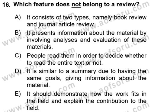 Communication Skills And Academic Reporting 2 Dersi 2023 - 2024 Yılı Yaz Okulu Sınav Soruları 16. Soru