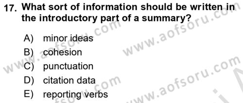 Communication Skills And Academic Reporting 2 Dersi 2023 - 2024 Yılı Yaz Okulu Sınav Soruları 17. Soru