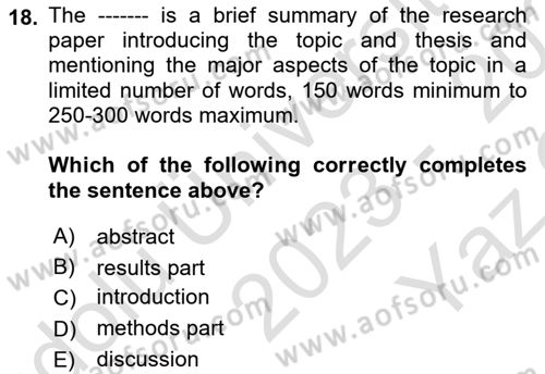 Communication Skills And Academic Reporting 2 Dersi 2023 - 2024 Yılı Yaz Okulu Sınav Soruları 18. Soru