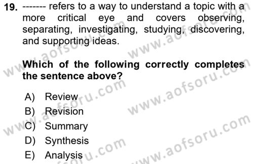 Communication Skills And Academic Reporting 2 Dersi 2023 - 2024 Yılı Yaz Okulu Sınav Soruları 19. Soru