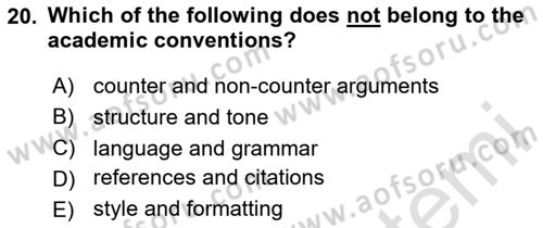 Communication Skills And Academic Reporting 2 Dersi 2023 - 2024 Yılı Yaz Okulu Sınav Soruları 20. Soru