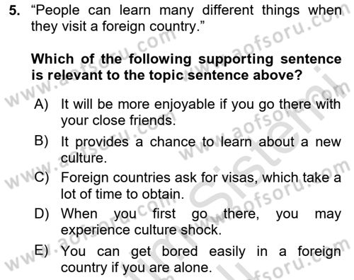 Communication Skills And Academic Reporting 2 Dersi 2023 - 2024 Yılı Yaz Okulu Sınav Soruları 5. Soru