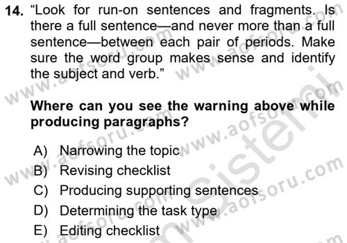 Communication Skills And Academic Reporting 2 Dersi 2024 - 2025 Yılı (Vize) Ara Sınav Soruları 14. Soru
