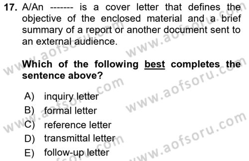 Communication Skills And Academic Reporting 2 Dersi 2024 - 2025 Yılı (Vize) Ara Sınav Soruları 17. Soru