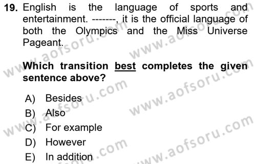 Communication Skills And Academic Reporting 2 Dersi 2024 - 2025 Yılı (Vize) Ara Sınav Soruları 19. Soru