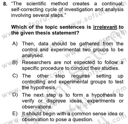 Communication Skills And Academic Reporting 2 Dersi 2024 - 2025 Yılı (Vize) Ara Sınav Soruları 8. Soru