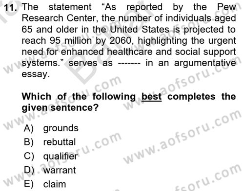 Communication Skills And Academic Reporting 2 Dersi 2024 - 2025 Yılı (Final) Dönem Sonu Sınav Soruları 11. Soru