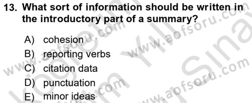 Communication Skills And Academic Reporting 2 Dersi 2024 - 2025 Yılı (Final) Dönem Sonu Sınav Soruları 13. Soru