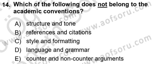 Communication Skills And Academic Reporting 2 Dersi 2024 - 2025 Yılı (Final) Dönem Sonu Sınav Soruları 14. Soru