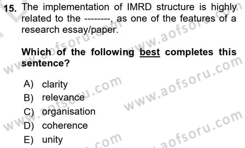 Communication Skills And Academic Reporting 2 Dersi 2024 - 2025 Yılı (Final) Dönem Sonu Sınav Soruları 15. Soru
