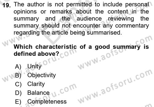 Communication Skills And Academic Reporting 2 Dersi 2024 - 2025 Yılı (Final) Dönem Sonu Sınav Soruları 19. Soru