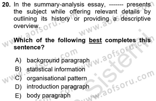 Communication Skills And Academic Reporting 2 Dersi 2024 - 2025 Yılı (Final) Dönem Sonu Sınav Soruları 20. Soru