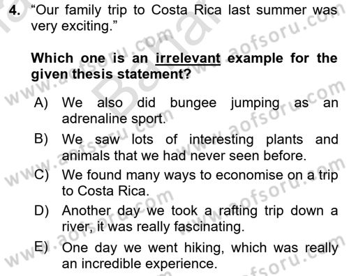 Communication Skills And Academic Reporting 2 Dersi 2024 - 2025 Yılı (Final) Dönem Sonu Sınav Soruları 4. Soru