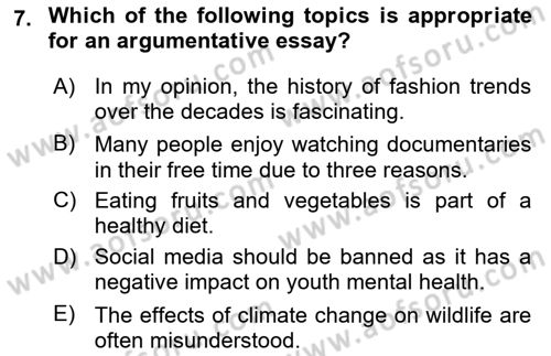 Communication Skills And Academic Reporting 2 Dersi 2024 - 2025 Yılı (Final) Dönem Sonu Sınav Soruları 7. Soru