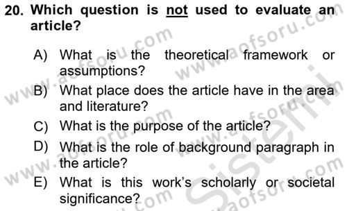 Communication Skills And Academic Reporting 2 Dersi 2024 - 2025 Yılı Yaz Okulu Sınav Soruları 20. Soru