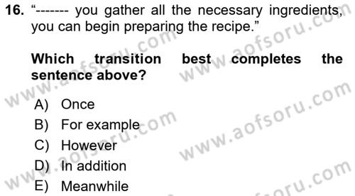 Communication Skills And Academic Reporting 2 Dersi 2025 - 2026 Yılı (Vize) Ara Sınav Soruları 16. Soru