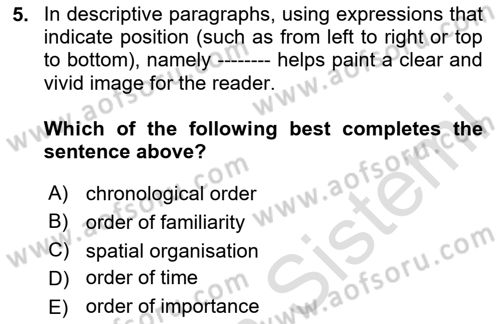 Communication Skills And Academic Reporting 2 Dersi 2025 - 2026 Yılı (Vize) Ara Sınav Soruları 5. Soru