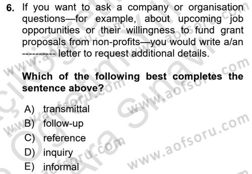Communication Skills And Academic Reporting 2 Dersi 2025 - 2026 Yılı (Vize) Ara Sınav Soruları 6. Soru