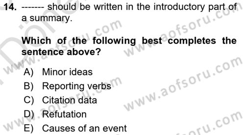 Communication Skills And Academic Reporting 2 Dersi 2025 - 2026 Yılı (Final) Dönem Sonu Sınav Soruları 14. Soru