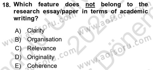 Communication Skills And Academic Reporting 2 Dersi 2025 - 2026 Yılı (Final) Dönem Sonu Sınav Soruları 18. Soru