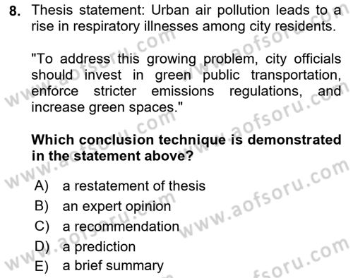 Communication Skills And Academic Reporting 2 Dersi 2025 - 2026 Yılı (Final) Dönem Sonu Sınav Soruları 8. Soru