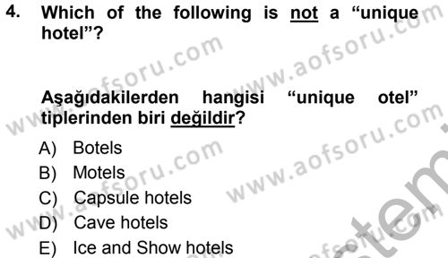 Turizm İçin İngilizce 1 Dersi 2012 - 2013 Yılı (Vize) Ara Sınav Soruları 4. Soru