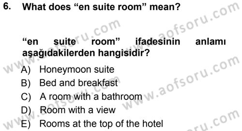 Turizm İçin İngilizce 1 Dersi Ara Sınavı Deneme Sınav Soruları 6. Soru