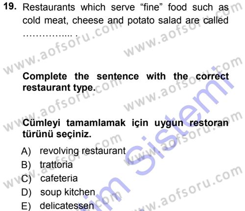 Turizm İçin İngilizce 1 Dersi Ara Sınavı Deneme Sınav Soruları 19. Soru