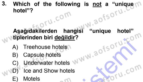 Turizm İçin İngilizce 1 Dersi Ara Sınavı Deneme Sınav Soruları 3. Soru