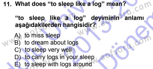 Turizm İçin İngilizce 1 Dersi 2013 - 2014 Yılı (Final) Dönem Sonu Sınav Soruları 11. Soru