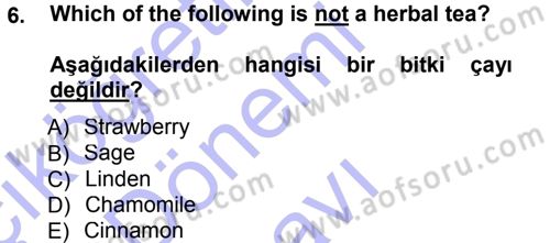 Turizm İçin İngilizce 1 Dersi 2013 - 2014 Yılı (Final) Dönem Sonu Sınav Soruları 6. Soru