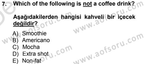 Turizm İçin İngilizce 1 Dersi 2013 - 2014 Yılı Tek Ders Sınav Soruları 7. Soru