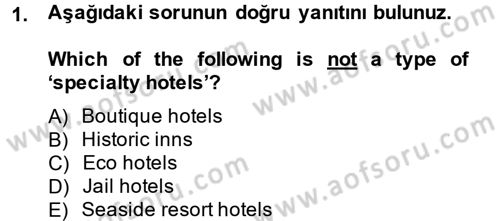 Turizm İçin İngilizce 1 Dersi Ara Sınavı Deneme Sınav Soruları 1. Soru