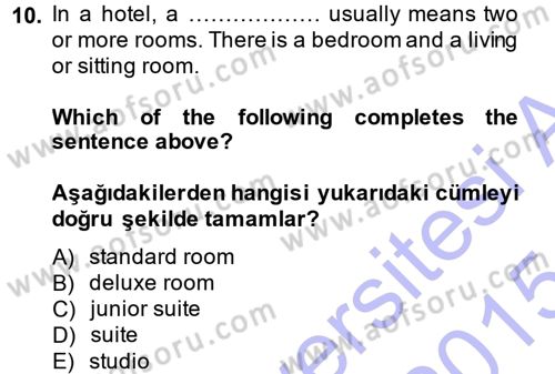 Turizm İçin İngilizce 1 Dersi Ara Sınavı Deneme Sınav Soruları 10. Soru
