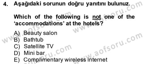 Turizm İçin İngilizce 1 Dersi Ara Sınavı Deneme Sınav Soruları 4. Soru