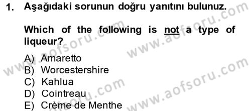 Turizm İçin İngilizce 1 Dersi 2014 - 2015 Yılı (Final) Dönem Sonu Sınav Soruları 1. Soru