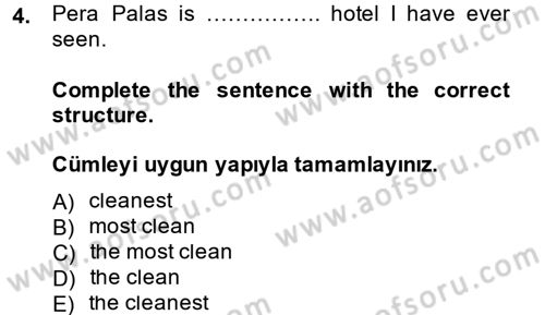 Turizm İçin İngilizce 1 Dersi 2014 - 2015 Yılı Tek Ders Sınav Soruları 4. Soru