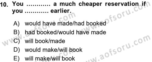 Turizm İçin İngilizce 1 Dersi Ara Sınavı Deneme Sınav Soruları 10. Soru