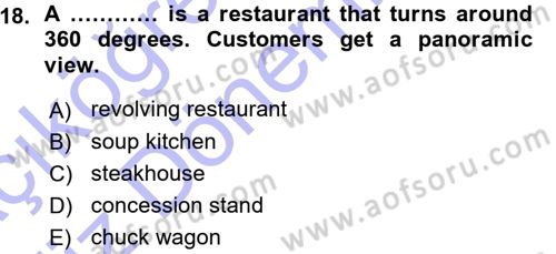 Turizm İçin İngilizce 1 Dersi Ara Sınavı Deneme Sınav Soruları 18. Soru