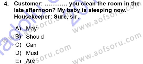 Turizm İçin İngilizce 1 Dersi Ara Sınavı Deneme Sınav Soruları 4. Soru