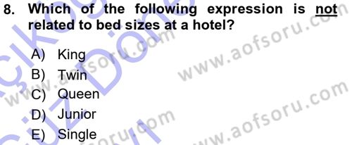 Turizm İçin İngilizce 1 Dersi Ara Sınavı Deneme Sınav Soruları 8. Soru
