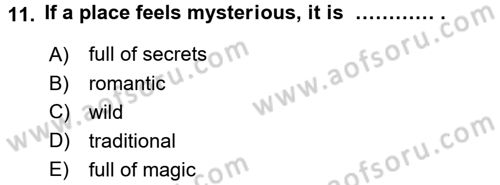 Turizm İçin İngilizce 1 Dersi 2015 - 2016 Yılı (Final) Dönem Sonu Sınav Soruları 11. Soru
