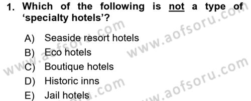 Turizm İçin İngilizce 1 Dersi 2015 - 2016 Yılı Tek Ders Sınav Soruları 1. Soru