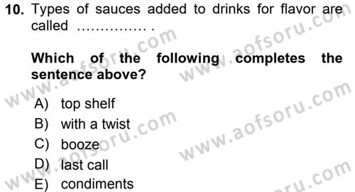 Turizm İçin İngilizce 1 Dersi 2015 - 2016 Yılı Tek Ders Sınav Soruları 10. Soru