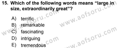 Turizm İçin İngilizce 1 Dersi 2015 - 2016 Yılı Tek Ders Sınav Soruları 15. Soru