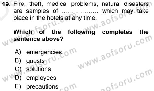Turizm İçin İngilizce 1 Dersi 2015 - 2016 Yılı Tek Ders Sınav Soruları 19. Soru